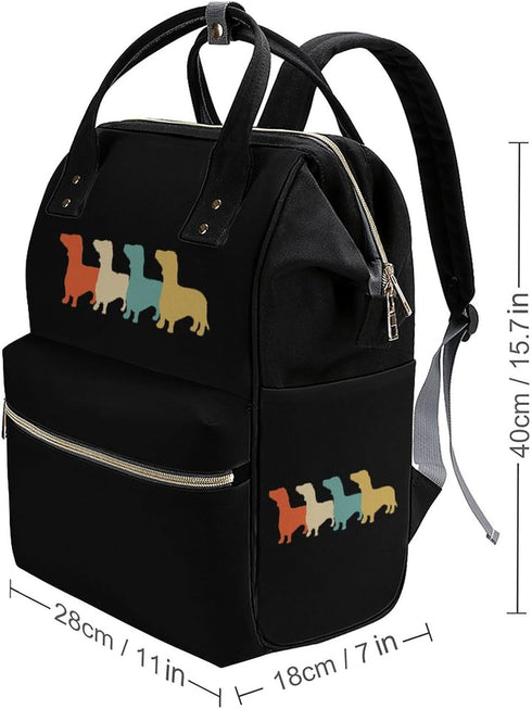 SONGTING Backpack Mommy Daypack Vintage Dachshund Diaper Bag Travel Waterproof Bag Nappy