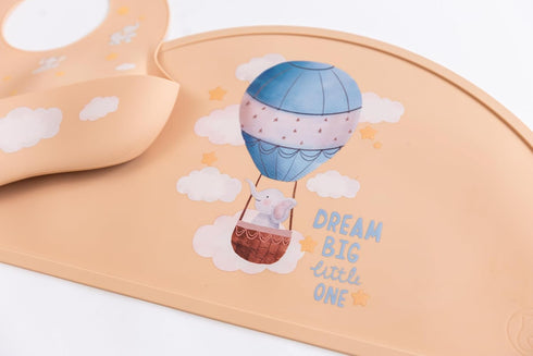 Set Waterproof Silicone Bib and Mat for Babies and Toddlers - Adjustable and BPA Free