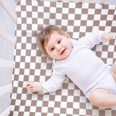 FIGEPO 4 Pack Pack (Pack Checkered N Play Sheets Sheets Neutral Breathable Fitted Baby Mini Crib Sheets Nursery Sheets