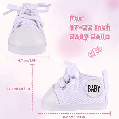 17-22 Inch BABESIDE Reborn Baby Doll Shoes, Baby Doll Accessories Doll Canvas Shoes with Laces for Realistic Babydolls