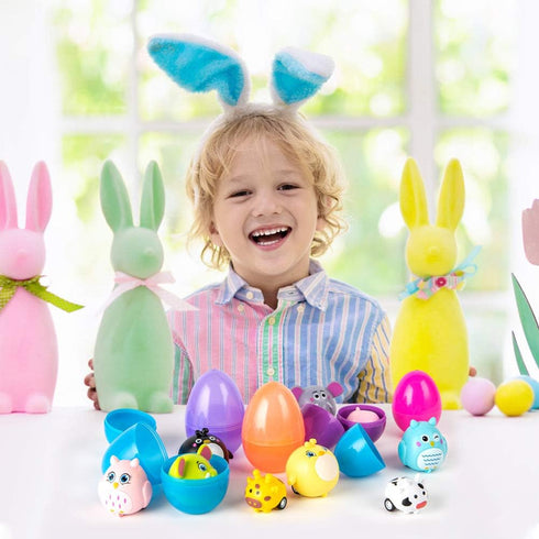 12 Pack LovesTown Prefilled Easter Eggs with Cars Toys, for Egg Hunt Game, Kids Easter Basket Stuffers & Party Favors