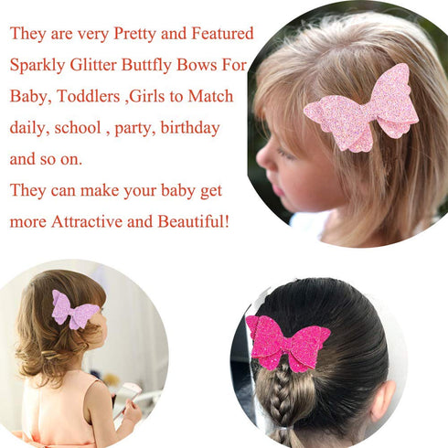 Yazon Baby Girls Glitter Bows Clips - Sparkly Butterfly Hair Clips for Toddler Kids, 8pcs