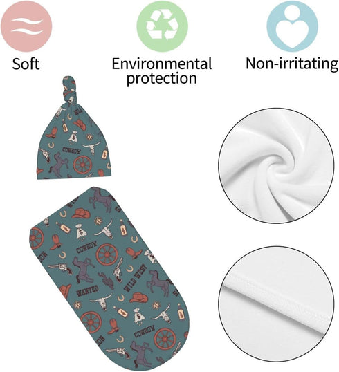Swaddling Blanket for Baby, Unisex Sleeping Sacks with Hat, Western