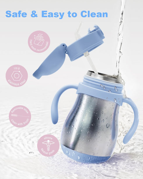 1-3 8oz Bakpoco Stainless Steel Straw Sippy Cup for Toddlers Years Old, Insulated Toddler Water Bottle Baby Training