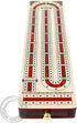 Continuous Cribbage Board with Alphabet e Shape Inlaid in Maple and Bloodwood, 12.4" - 3 Tracks, Storage Drawer for
