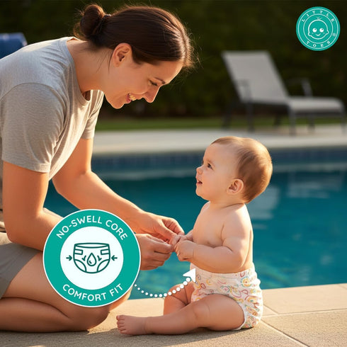 5 (26+ lbs) (12 Count) Little Toes Premium Natural Disposable Swim Diapers, Size Large | Baby Disposable Swim Diapers |