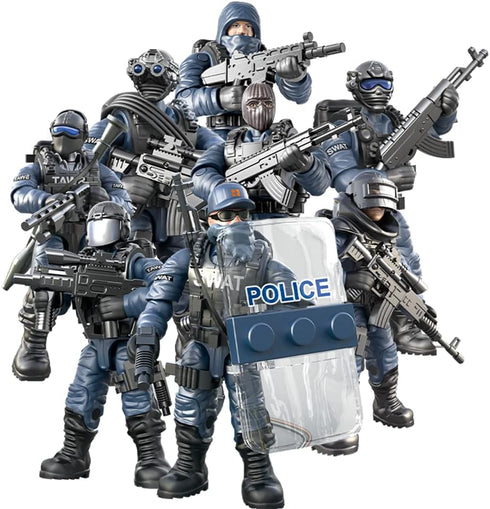 8 PCS Building Block City Policeman Action Mini-Figures with Multiple Military Weapons Accessories SWAT Model Equipment Assembly Building Toys Party Favors Gift for Boys