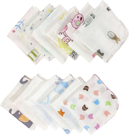 YZYDF 10Pcs Baby Washcloth Set Cartoon Double Layer Gauze Infant Face Towel Burp