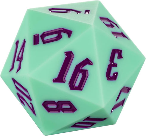 Large D20 Single 20 Sided DND Dice - 55mm Silicone D20 with Gift Box for RPG Games (Green/Purple)