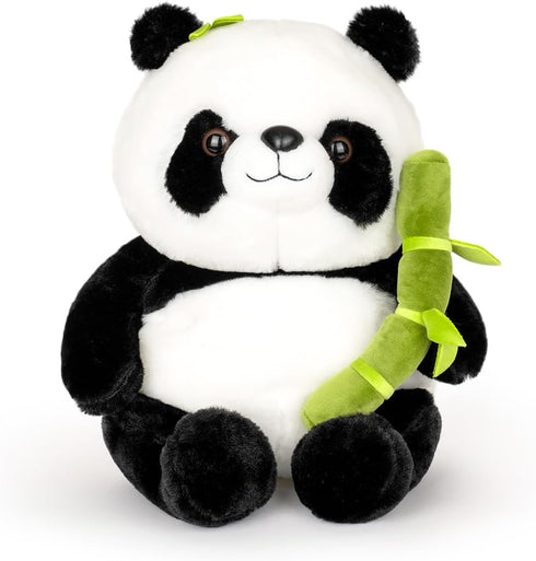 9'' Panda Stuffed Animal Plush Toys, Cute Black and White Panda Doll Gifts with Bamboo Plushies