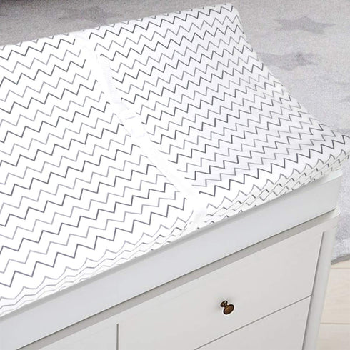 American Baby Company 2 Pack Printed 100% Cotton Knit Fitted Changing Table Pad Cover, Gray Stars and Zigzag