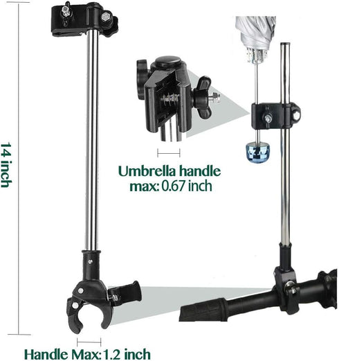 Adjustable Umbrella Mount Holder, No Tooling Needed to Attach Umbrella Clamp to Wheelchairs, Walker, Bike, Stroller