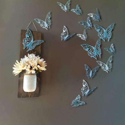 Cheerland 48 Pcs 3D Teal Blue Butterfly Wall Stickers, Removable Metallic Room Decals for Nursery & Party Decorations