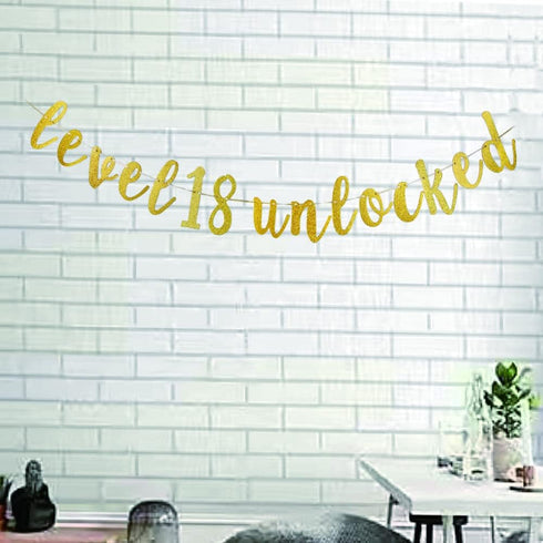 Level 18 Unlocked Banner for Boys Girls 18th Birthday Party Decorations, Sweet 18, Video Game Theme Supplies
