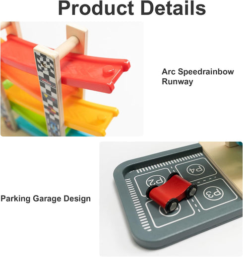 1 2 3 Set 5/7 Racer-5 WOOD CITY Toddler Toys for Years Old, Wooden Car Ramp Racer Toy Vehicle with Mini Cars & Race