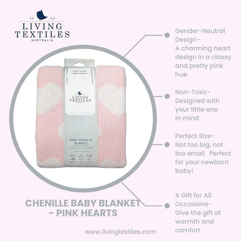 Cozy 40x30 Living Textiles Pink Hearts Chenille Soft Baby Blanket Reversible Premium Fabric for Best Comfort