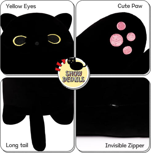 50cm/19.7inch SNOWOLF Black Cat Plush Toy Soft Long Cat Pillow Plushies Doll Stuffed Animal Plush Body Pillow Black