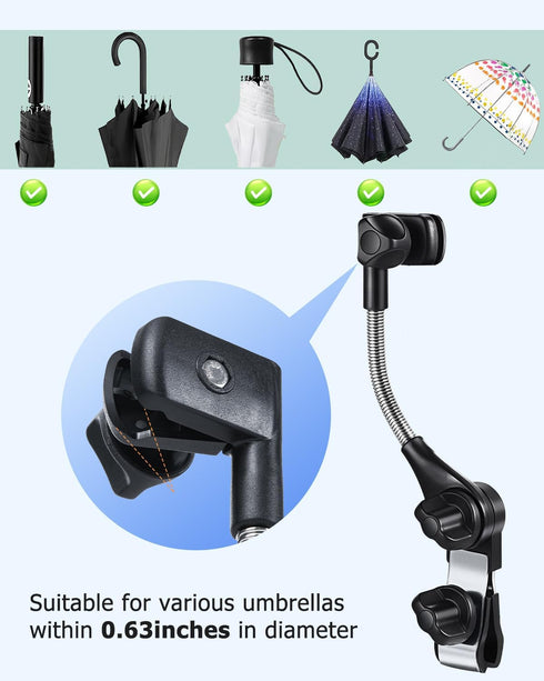 360 Umbrella Holder for Stroller, Baby Stroller Umbrella Attachment, Umbrellas Connector Clip to Handlebar, Degree