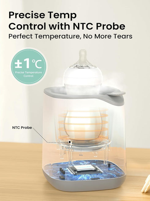Grownsy Bottle Warmer for Night Feeding, Fast Baby Bottle Warmer for Breastmilk, Smart Temperature Control, with Timer