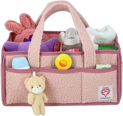 Bebe Bundle Diaper Caddy Organizer for Changing Table Nursery Storage Basket for Wipes, Diapers, Toys Portable Car