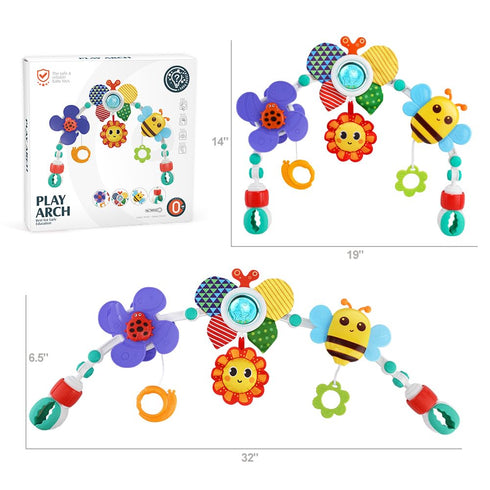 Adjustable Baby Stroller Arch Toys, Crib Mobile with Sensory Play Accessories for 0-24 Months Toddler Toys