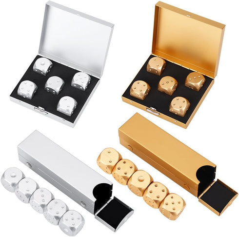 Set Set 5Pcs Set 6 Precision Aluminum Alloy Dice Solid Metal Dice Table Game Dice Poker Games Dices with Case (Silver