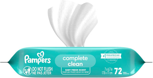 864 (12 Packs) Pampers Baby Wipes, Complete Clean Baby Fresh Scented Wipe, Gently Cleans Head to Toe, Total Flip-Top