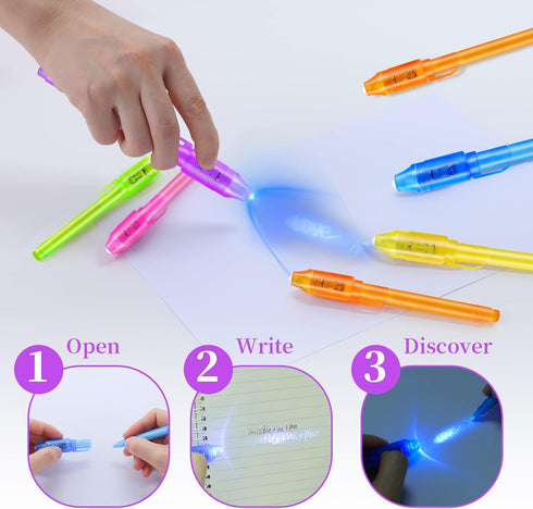 30 Pieces Invisible Ink Pen with UV Light Spy Pen Magic Marker for Kids Secret Message Pens Party Favors Ideas Gifts Easter Day Halloween Christmas Gifts