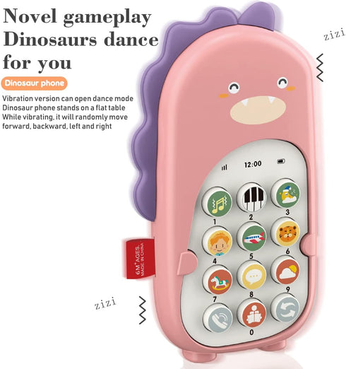 Baby Cell Phone Toy with Early Education & Music - Learning Educational Dinosaur Fake Phone Fun for Kids (Pink)