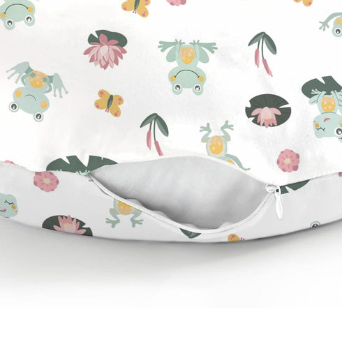 Cute Frogs Family Baby Nursing Pillow Covers for Boy Girl Green Frogs Butterflies Lilies Pond Nursery Pillow Slipcover