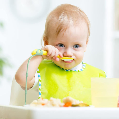 Gelinor 6+ Set Baby Spoons Self Feeding Months Holder Strap Highchair Accessories- Feeding Aid for Keep Spoon and Forks