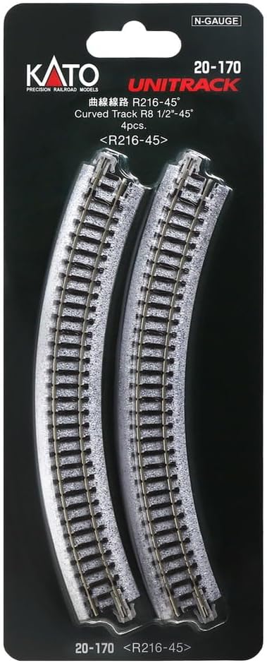 Kato 216mm (8 9/16") 45-Degree (4-Piece) USA Model Train Products Unitrack, Radius Curve Track