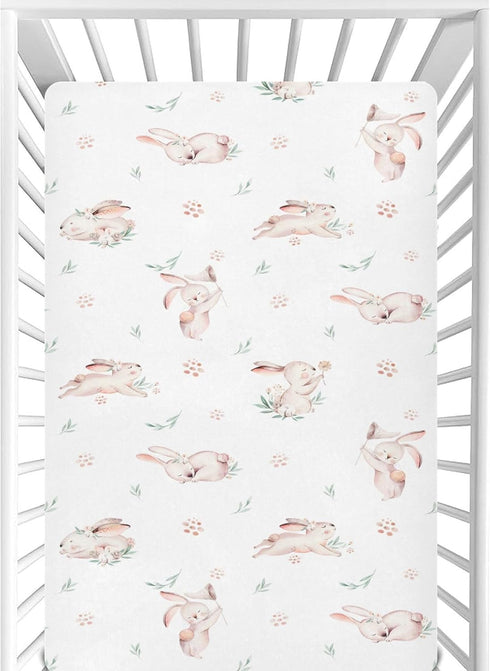 CaTaKu Baby Crib Sheets Cute Rabbit Bunny Woodland Mini Crib Sheets Fitted for