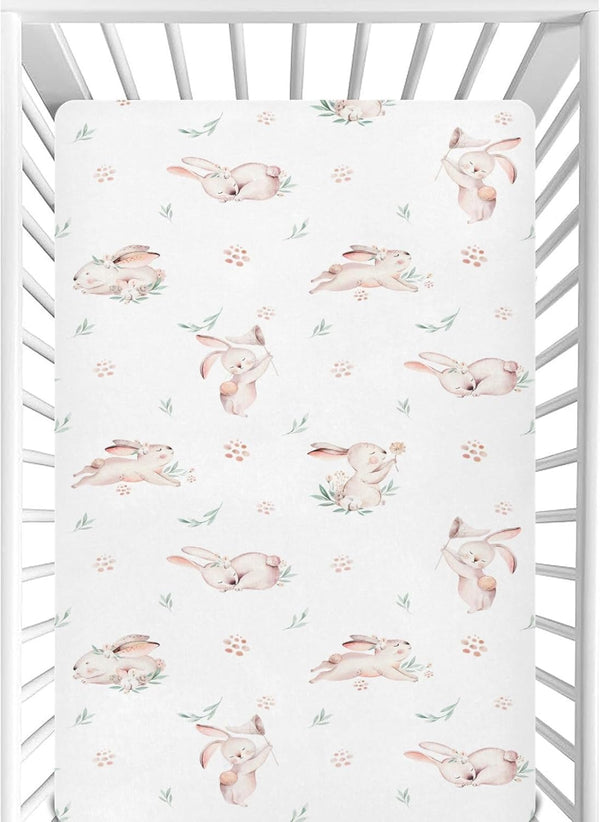 CaTaKu Baby Crib Sheets Cute Rabbit Bunny Woodland Mini Crib Sheets Fitted for