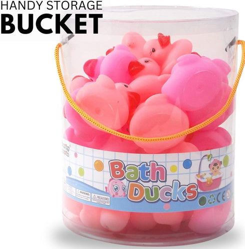 36 PCS Pink Classic Rubber Duck Bath Toys - No Holes BPA Free Floating Duckies for Baby Shower Gifts