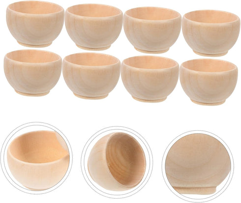 ORFOFE 10pcs Wooden Egg Holders, Dipping Sauce Bowls, Small Unfinished Wooden Craft Bowls, Candy Bowl