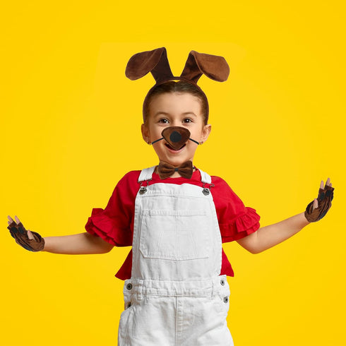 Syhood Puppy Dog Costume Set with Ears Headband, Bowtie, Nose, Tail, and Paw Gloves for Halloween Carnival