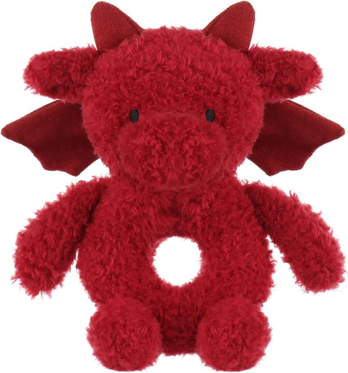 Apricot Lamb Baby Lovey, Red Dragon Soft Rattle Toy, Plush Stuffed Animal for Newborns, Soft Hand Grip Shaker (5.9