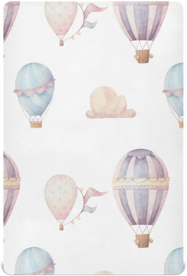 Watercolor Hot Air Balloon Crib Sheets for Boys and Girls, Soft and Breathable, 52 x 28 x 9 Inches