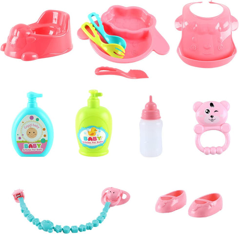 Set deAO Kids Baby Doll Stroller Nursery Role Play with a Variety of Feeding Toy and Play Mat Travel Cot Baby Carrier