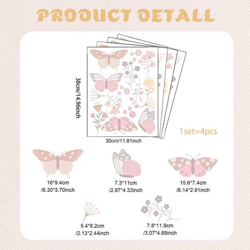 Butterfly Flower Wall Decals,Butterfly Floral Art Wall Sticker Decors,Peel and Stick Butterflies Decals for Kids