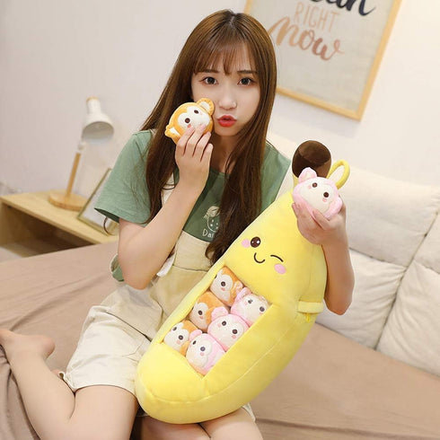 REFAHB Cute Throw Pillow Stuffed Banana Toys, Removable Fluffy Creative Gifts for Teens, Girls, Kids