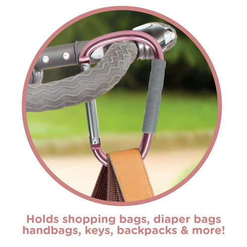 Nuby Large Handy Hook Carabiner Stroller Clip with Textured Soft Grip, Rose Gold