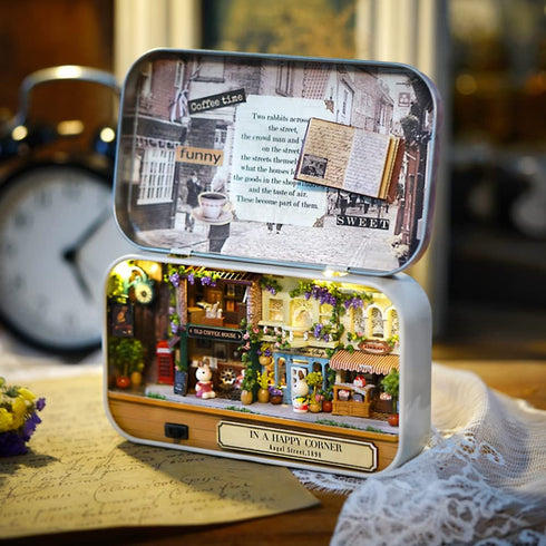 Spilay DIY Miniature Dollhouse Wooden Furniture Kit, Handmade Mini Iron Box Theater Model, 1:24 Scale Toys