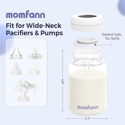 4 Pack, 10oz MOMFANN Breastmilk Storage Bottle Milk Storage Bottle Wide-Neck Fit for Most Nipples, Leak-Proof