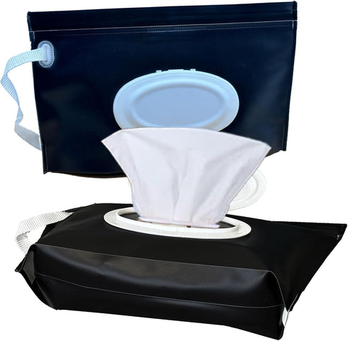 2 Pack Baby Wipe Holder, Reusable Travel Wipes Pouch Dispenser, Portable Refillable Wipe Container for Travel & Home