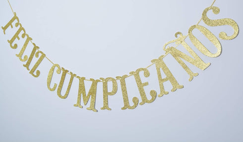 Feliz Cumpleaños Gold Glitter Banner - Happy Birthday Fiesta Theme Party Decorations