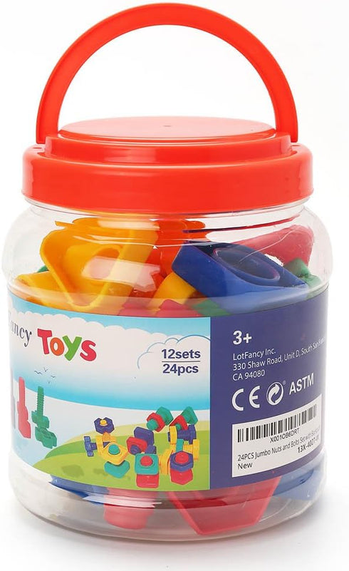 LotFancy Nuts and Bolts - 24pcs Fine Motor Skills Occupational Therapy Toys for Kids with Storage Box