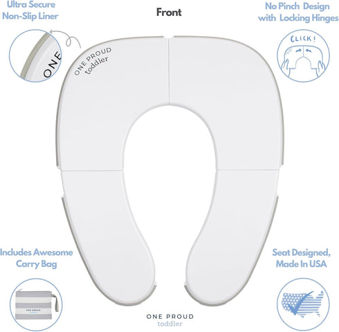 No-Pinch One Proud Toddler Premium Travel Potty Seat Compact, Non-Slip, Made in USA Seat, Locking Hinges, Easy