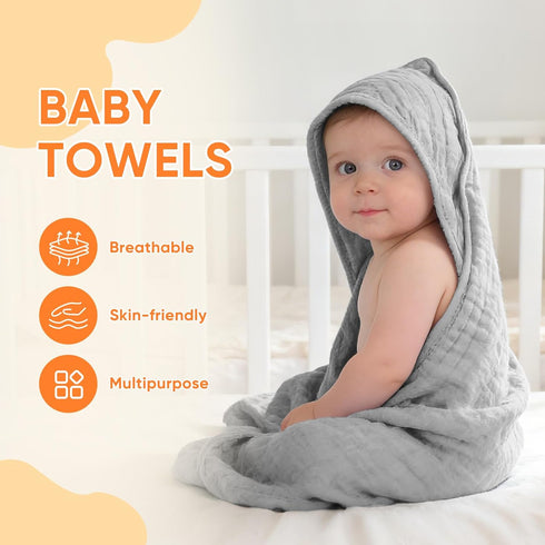 MIGIOL 100% 32 32 Inches, 3 Muslin Hooded Baby Towels Cotton Super Soft Muslin Baby Bath Towel - x Suitable for Newborn